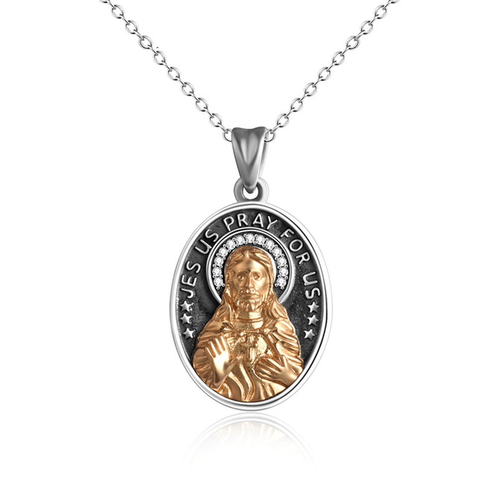 Christianartworkshop 925 Sterling Silver Jesus Sacred Heart Zircon-set Necklace - Silver - image 1