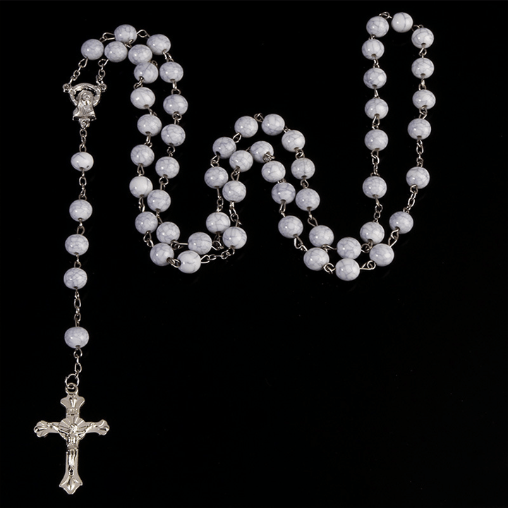 Christianartworkshop Six-Color Stone Beads Catholic Rosary - Grey - image 5