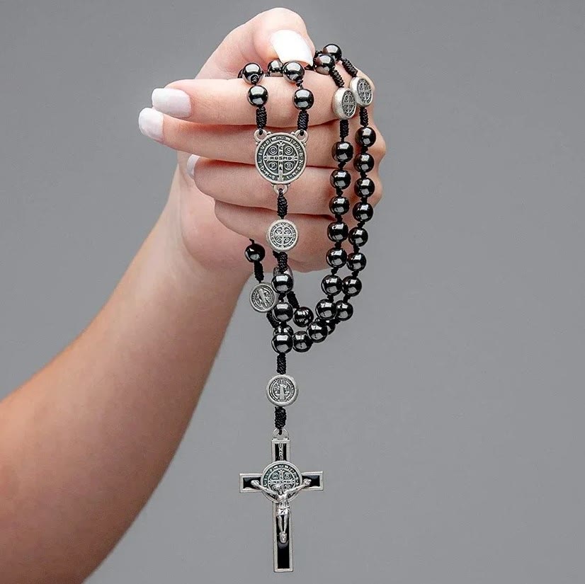 Saint Benedict Holy Medal Black Gallstone Rosary - Black - image 1