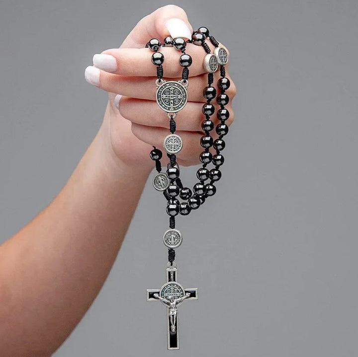 Saint Benedict Holy Medal Black Gallstone Rosary - Black - image 1