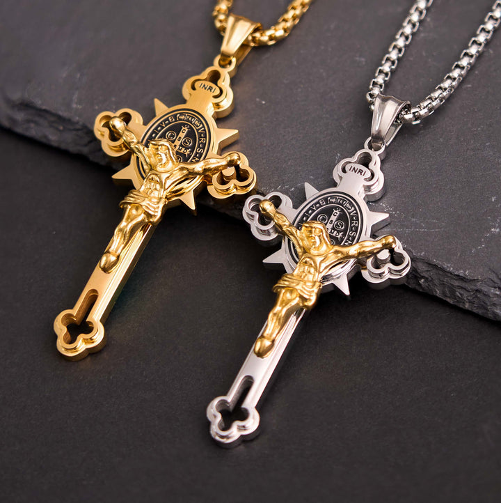 Christianartworkshop St. Benedict Symbol Crucifix Necklace