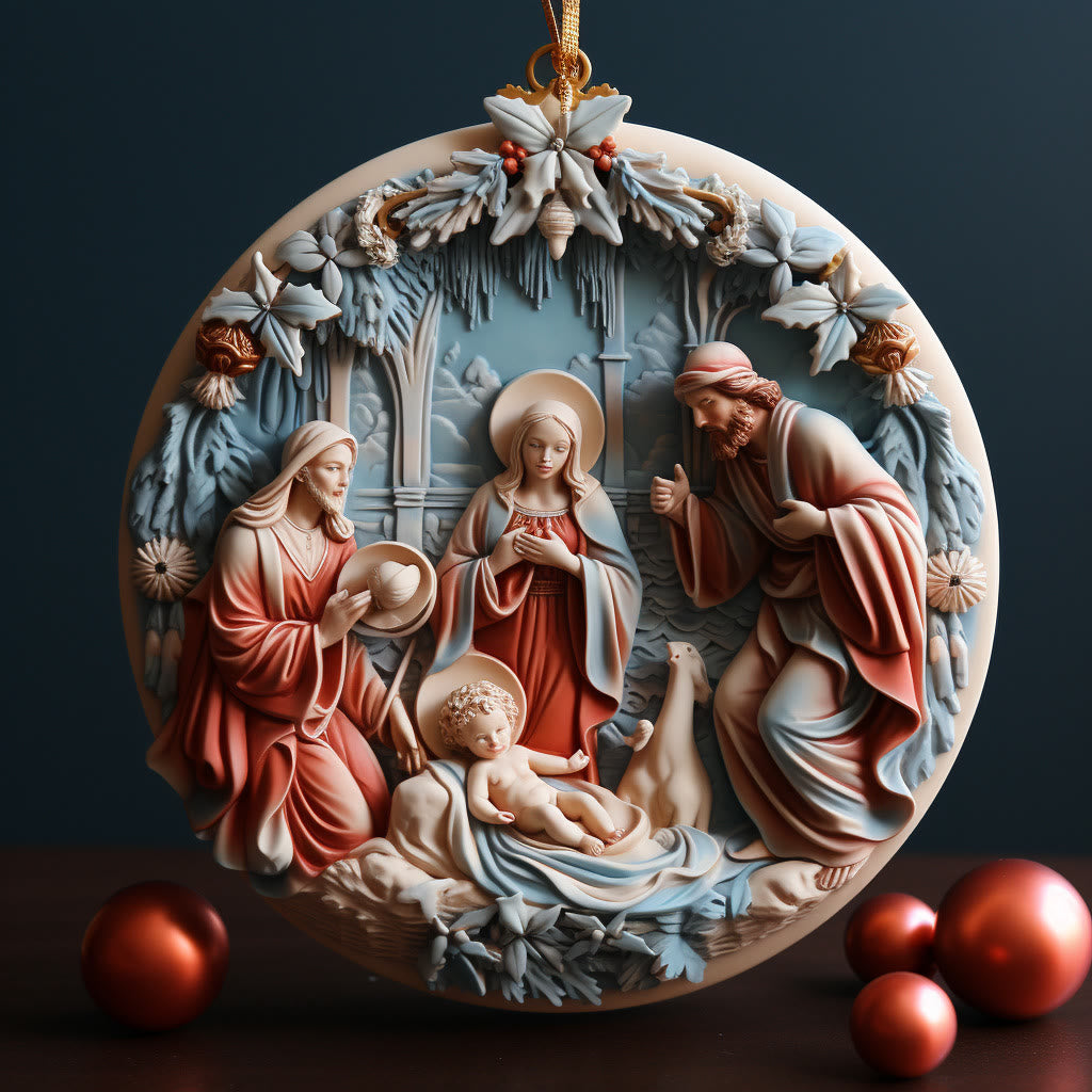 Christianartworkshop Retro Style Nativity Christmas Hanging Ornaments A - Ceramics - image 0