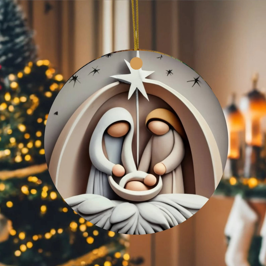 Christianartworkshop Abstract Cartoon Style Nativity Blessing Christmas Hanging Ornaments B - Ceramics - image 0