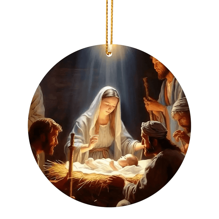 Christianartworkshop 3 Realistic Oil Painting Style Nativity Blessing Ornaments