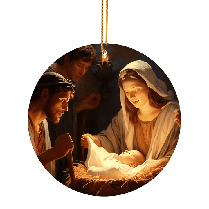 Christianartworkshop 3 Realistic Oil Painting Style Nativity Blessing Ornaments