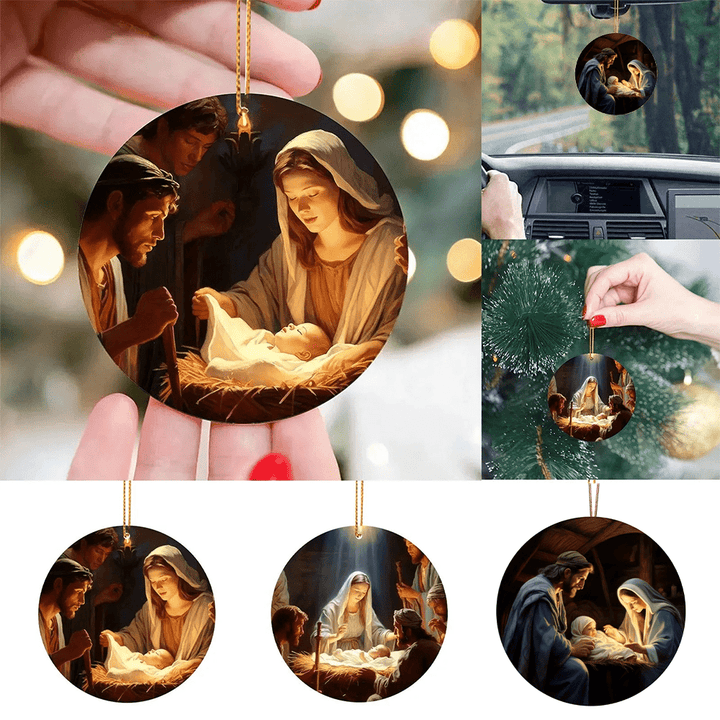 Christianartworkshop 3 Realistic Oil Painting Style Nativity Blessing Ornaments