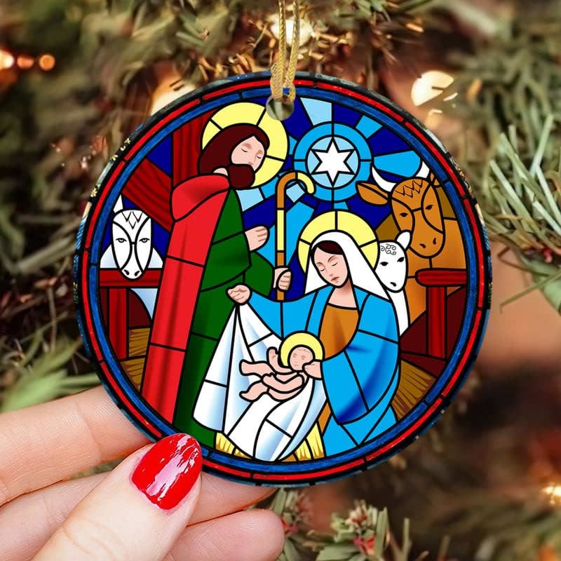 Christianartworkshop 5 Stained Glass Style Christian Scene Ornaments