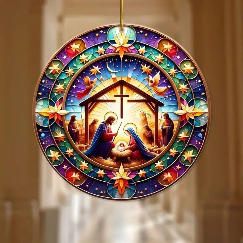 Christianartworkshop Stained Glass Styles Colorful Nativity Hanging Ornaments A - Ceramics - image 0