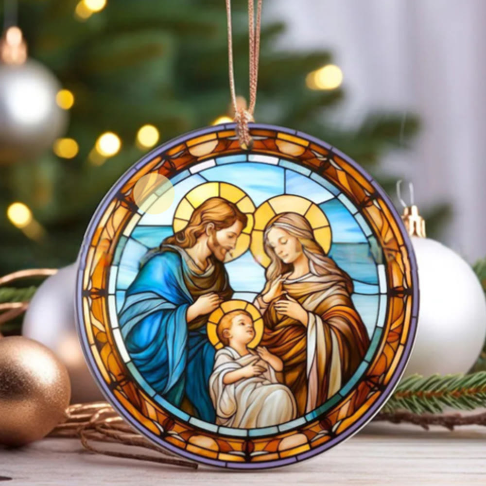 Christianartworkshop Stained Glass Styles Holy Family Christmas Colorful Ornaments B - Ceramics - image 0