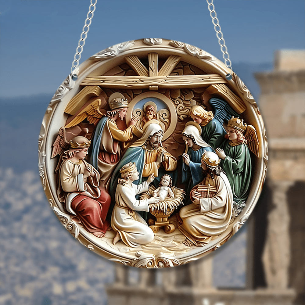 Christian Art 4 Realistic Colored Sculpture Styles Christmas Nativity Hanging Ornaments