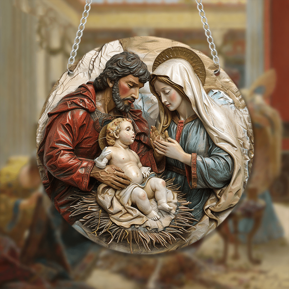 Christian Art 4 Realistic Colored Sculpture Styles Christmas Nativity Hanging Ornaments