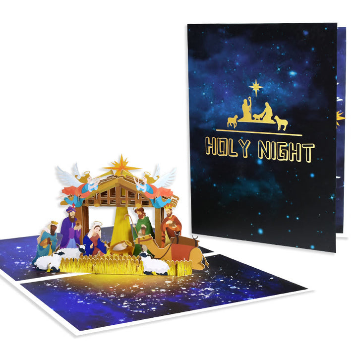 Holy Night Nativity 3d Paper Blessing Message Greeting Card