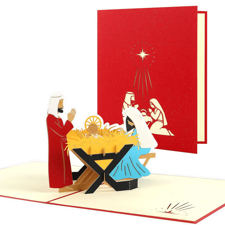 Christ Nativity 3d Paper Red Blessing Message Greeting Card