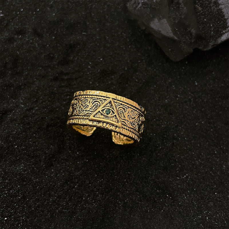 Christianartworkshop Retro Heavy Style Eye of God Pattern Golden Ring - Dark Green(Suitable for US sizes 6-9) - image 0