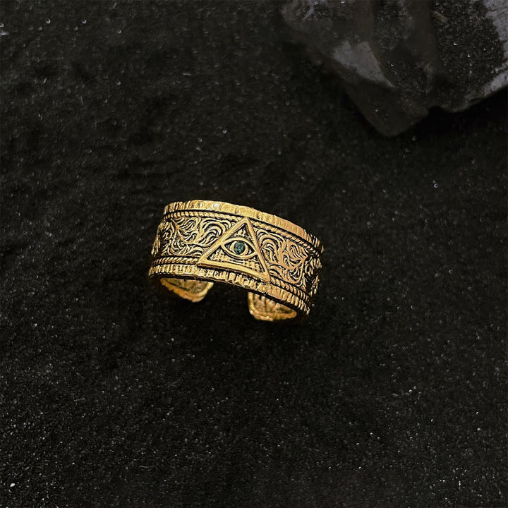 Christianartworkshop Retro Heavy Style Eye of God Pattern Golden Ring - Dark Green(Suitable for US sizes 6-9) - image 0