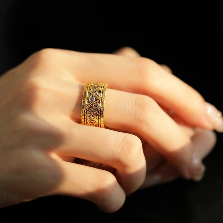 Christianartworkshop Retro Heavy Style Eye of God Pattern Golden Ring - image 4