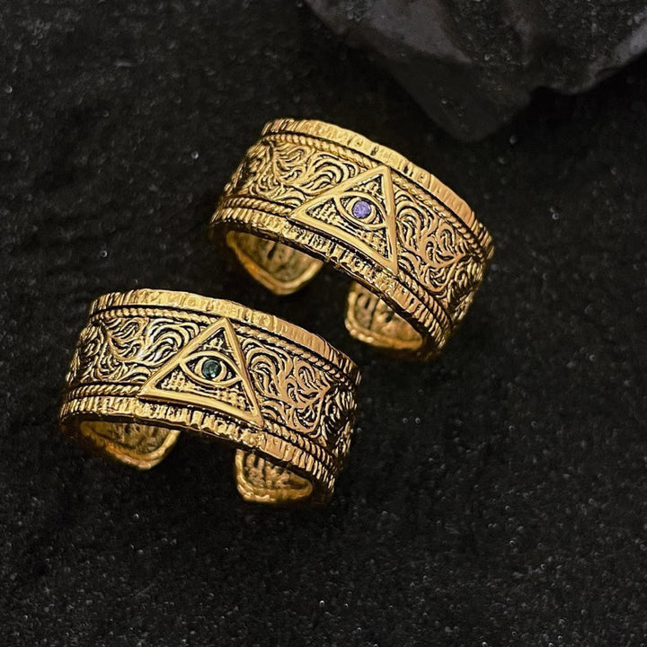 Christianartworkshop Retro Heavy Style Eye of God Pattern Golden Ring - image 1