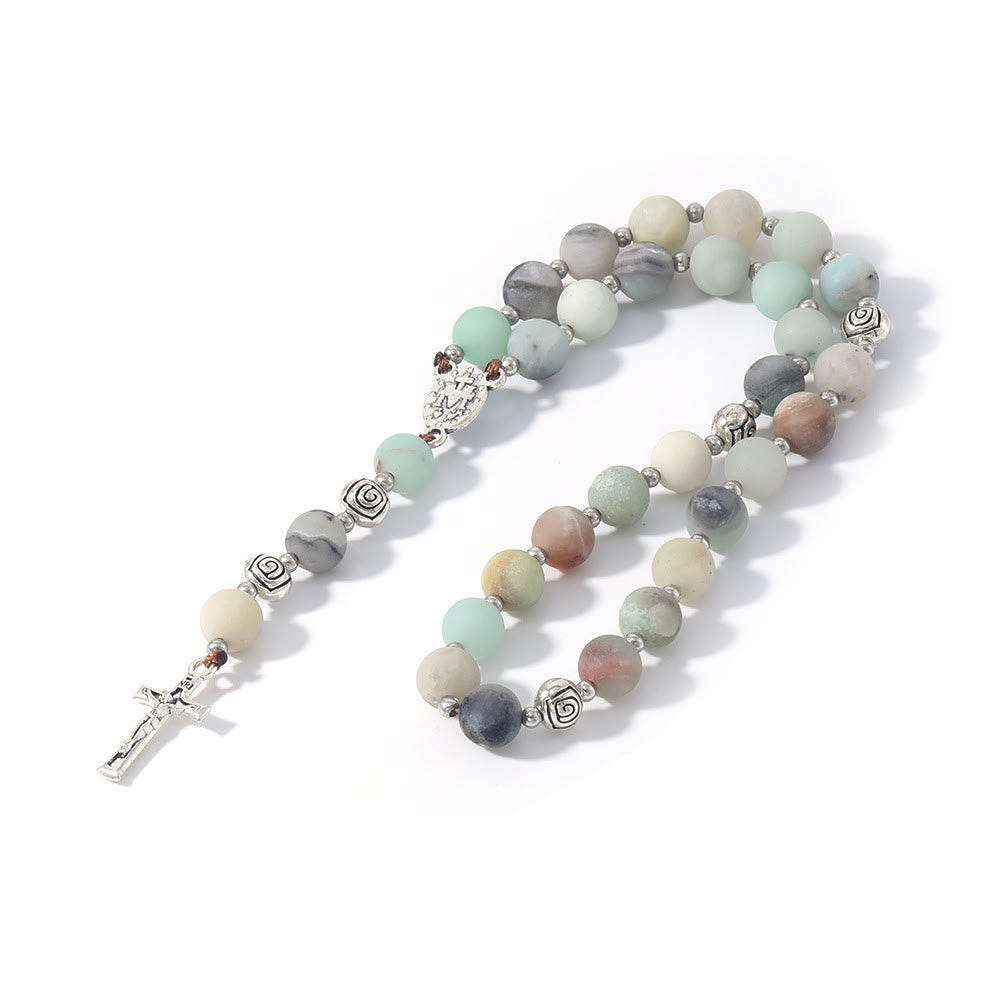 Christianartworkshop Miraculous Medal & Crucifix of 8 mm Round Multicolor Stone Nylon Cord Rosary - image 17