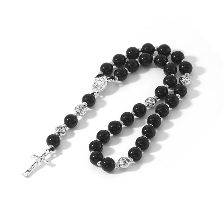 Christianartworkshop Miraculous Medal & Crucifix of 8 mm Round Multicolor Stone Nylon Cord Rosary - image 19