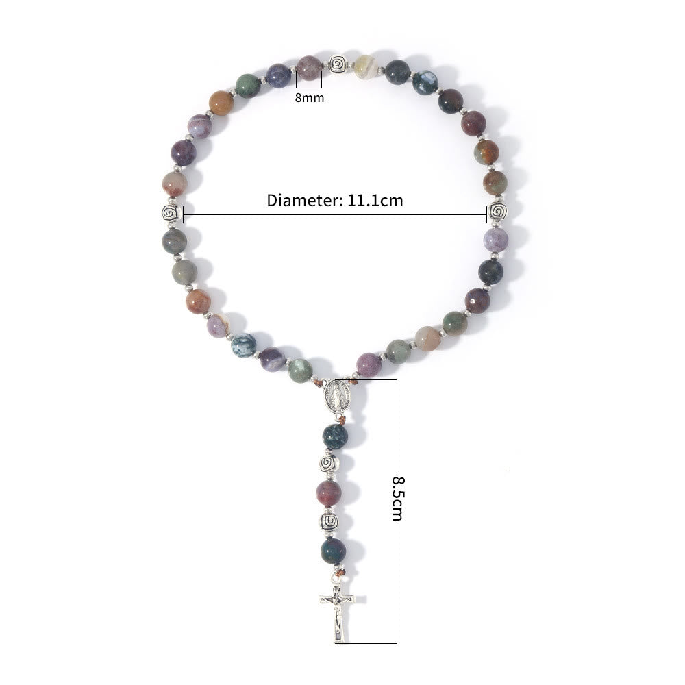Christianartworkshop Miraculous Medal & Crucifix of 8 mm Round Multicolor Stone Nylon Cord Rosary - image 20