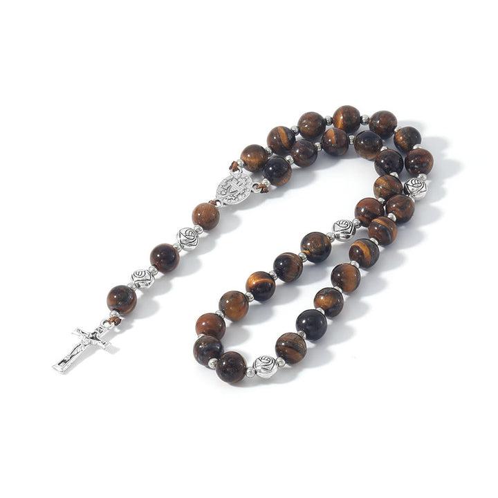 Christianartworkshop Miraculous Medal & Crucifix of 8 mm Round Multicolor Stone Nylon Cord Rosary - image 16