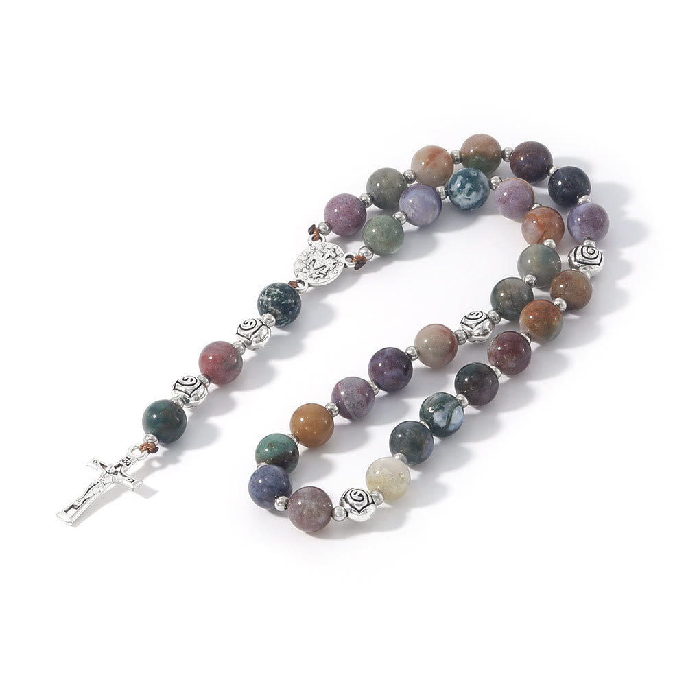 Christianartworkshop Miraculous Medal & Crucifix of 8 mm Round Multicolor Stone Nylon Cord Rosary - image 15