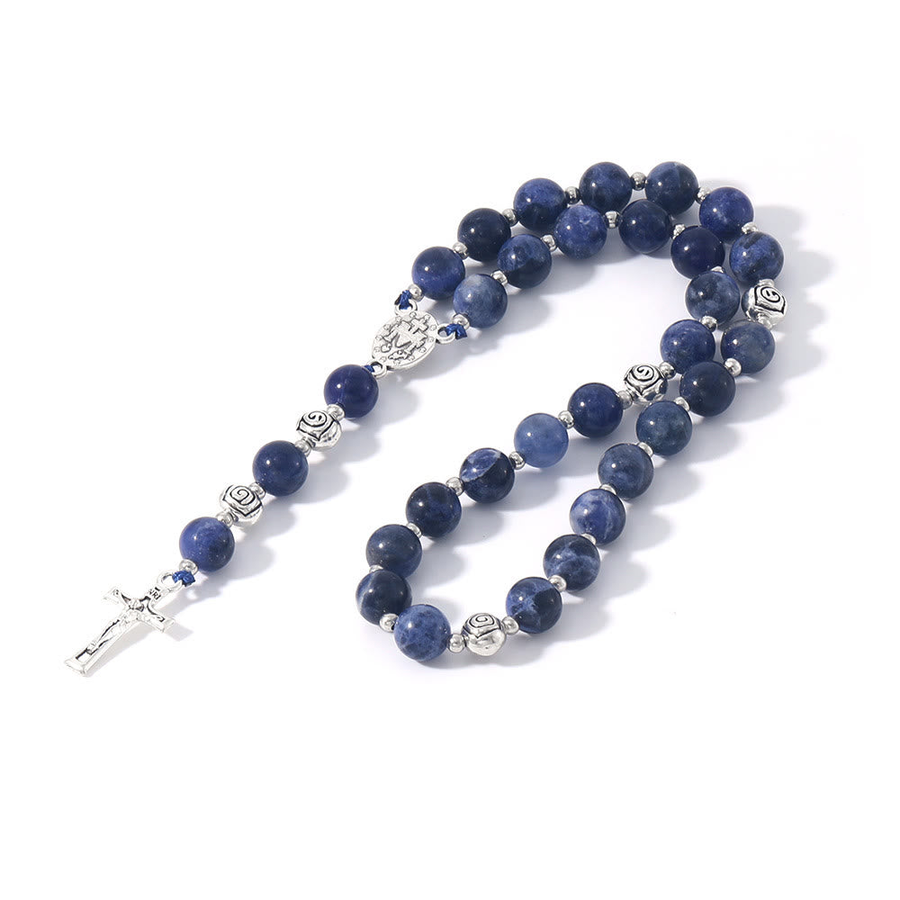 Christianartworkshop Miraculous Medal & Crucifix of 8 mm Round Multicolor Stone Nylon Cord Rosary - image 18