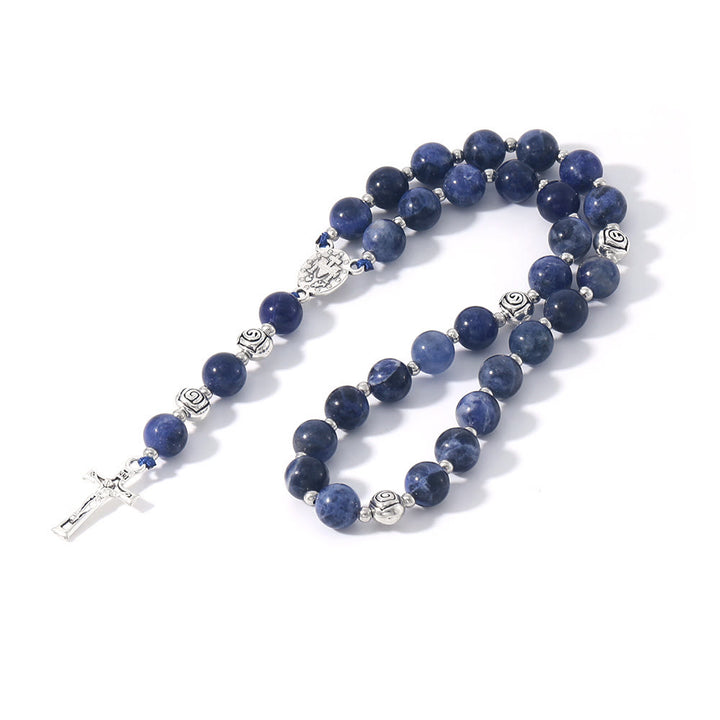 Christianartworkshop Miraculous Medal & Crucifix of 8 mm Round Multicolor Stone Nylon Cord Rosary - image 18