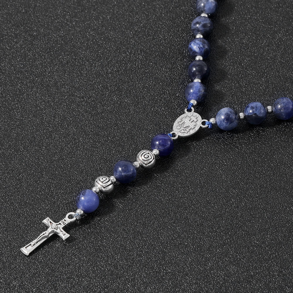 Christianartworkshop Miraculous Medal & Crucifix of 8 mm Round Multicolor Stone Nylon Cord Rosary - image 11