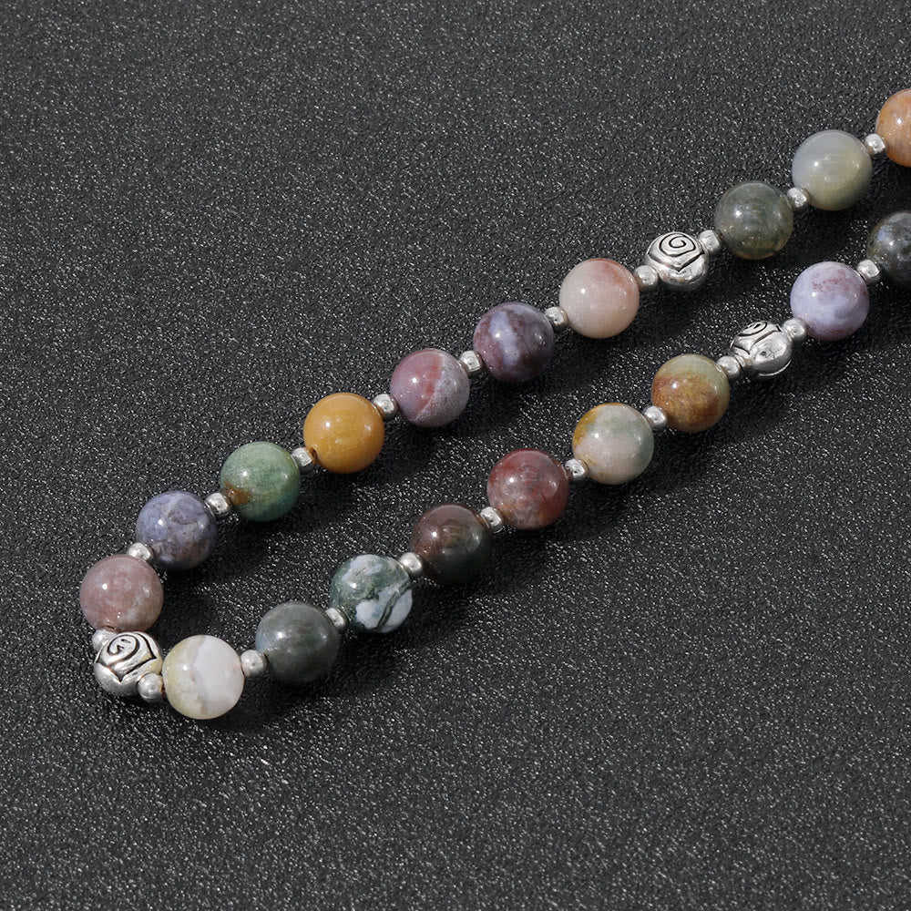 Christianartworkshop Miraculous Medal & Crucifix of 8 mm Round Multicolor Stone Nylon Cord Rosary - image 1