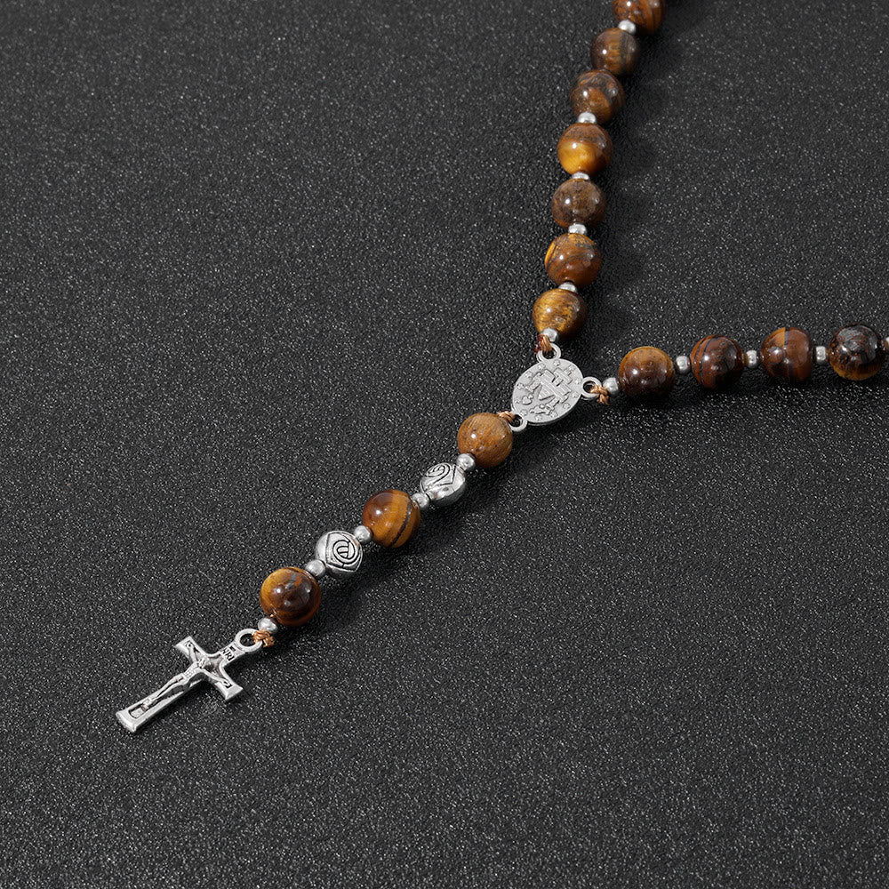 Christianartworkshop Miraculous Medal & Crucifix of 8 mm Round Multicolor Stone Nylon Cord Rosary - image 5