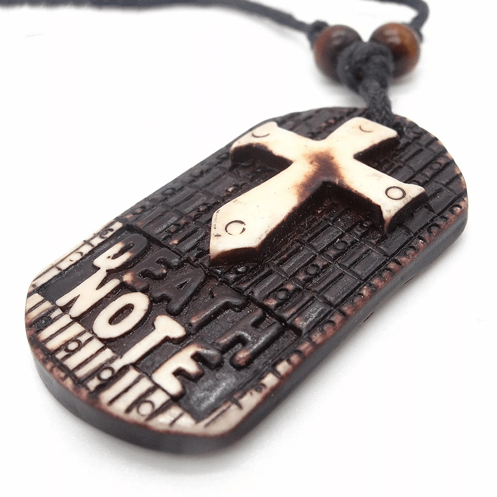 Christian Art Retro Style Death Note Wooden Cross Pendant Necklace