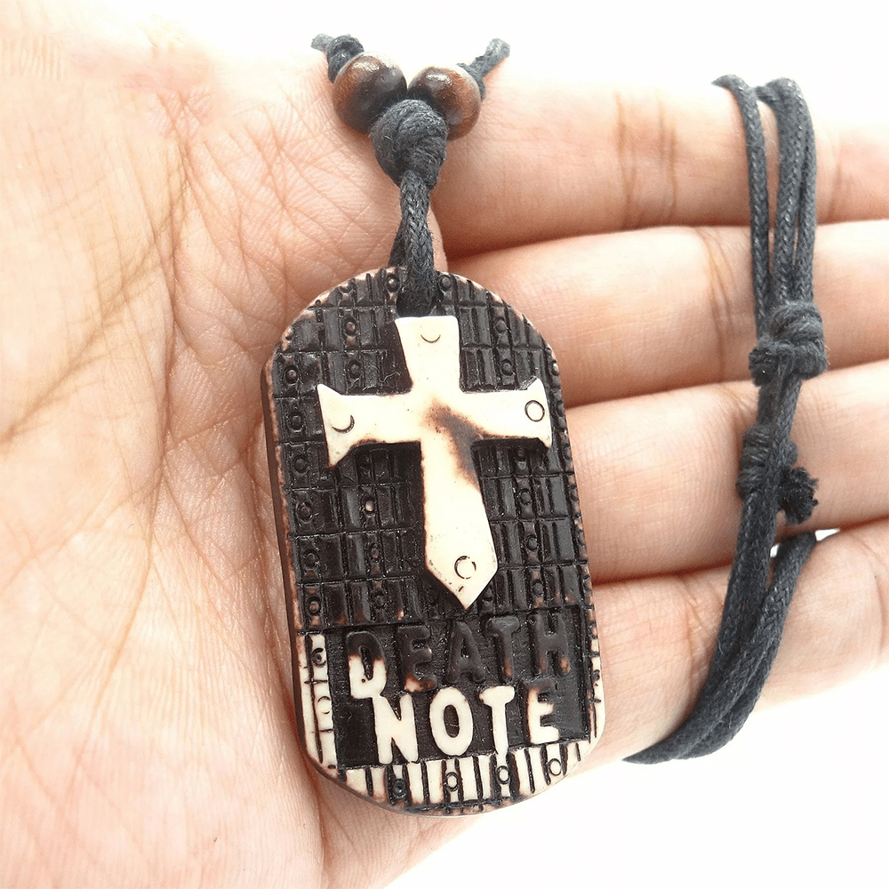 Christian Art Retro Style Death Note Wooden Cross Pendant Necklace