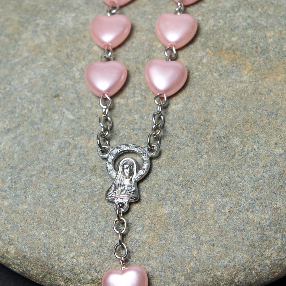 Discount Today: Our Lady of Fátima & Crucifix of 10 mm Heart Pink Acrylic Alloy Chain Rosary