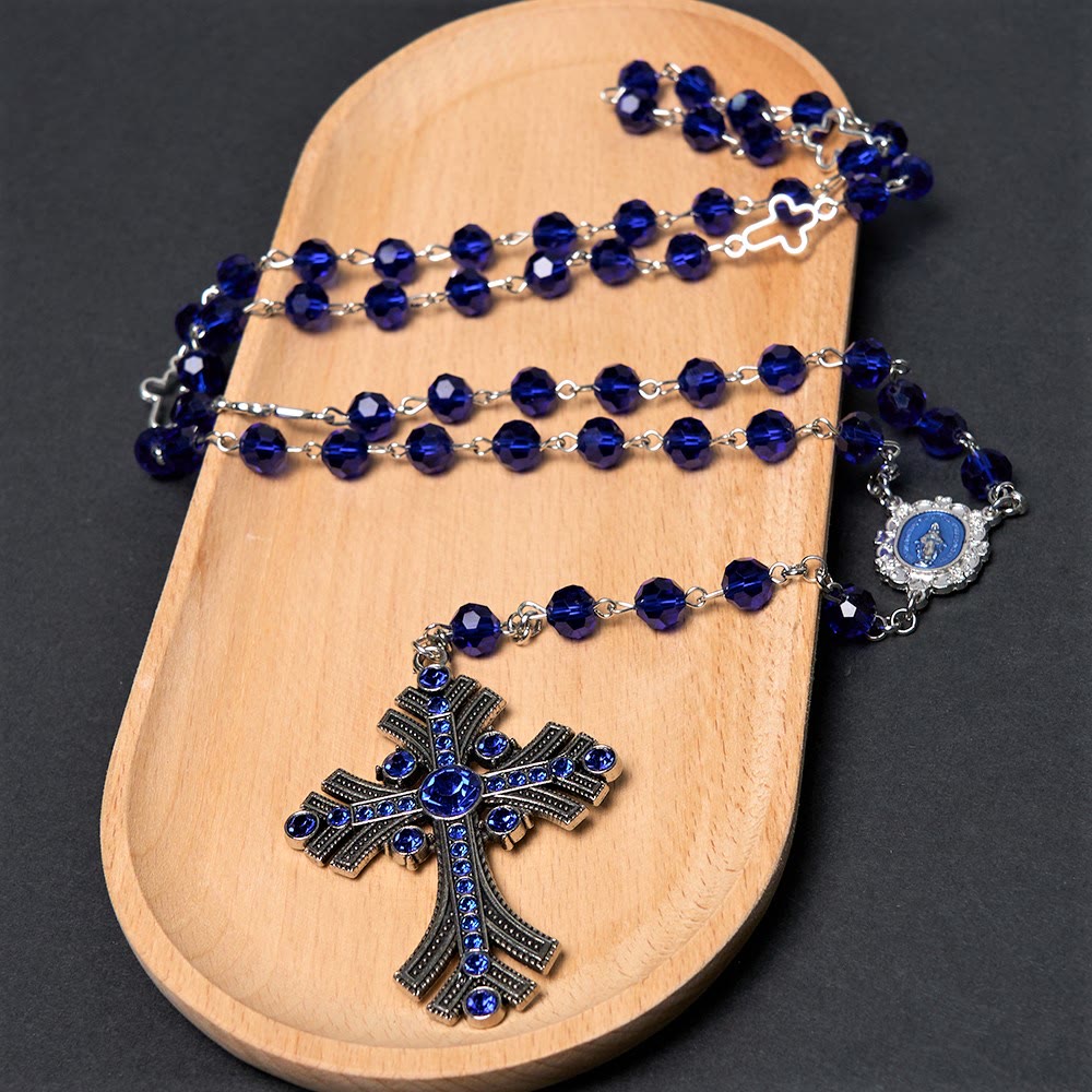 FREE Today: Christian Art Miraculous Medal & Cross of 8 mm Polyhedron Blue Crystal Alloy Chain Rosary - image 10