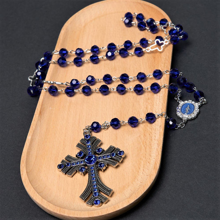 FREE Today: Christian Art Miraculous Medal & Cross of 8 mm Polyhedron Blue Crystal Alloy Chain Rosary - image 10