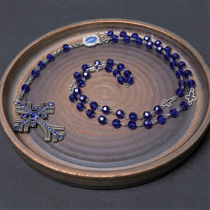 Christianartworkshop Miraculous Medal & Cross of 8 mm Polyhedron Blue Crystal Alloy Chain Rosary - image 3