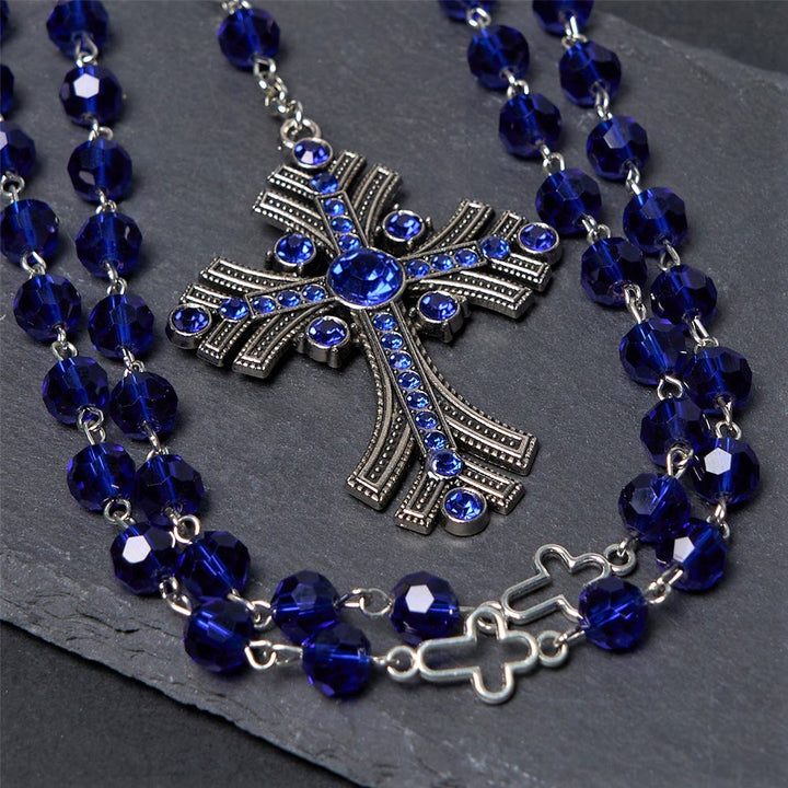 Discount Today: Christian Art Miraculous Medal & Cross of 8 mm Polyhedron Blue Crystal Alloy Chain Rosary