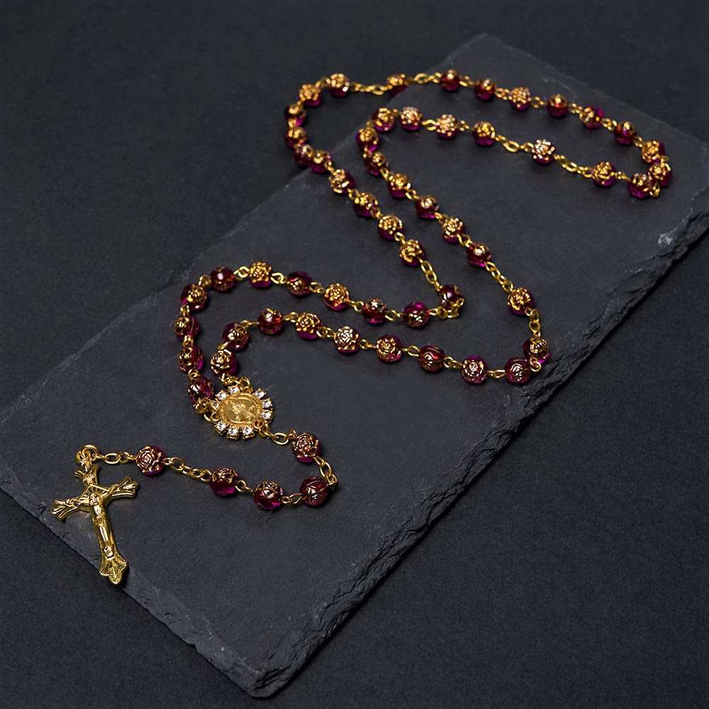 FREE Today: Christian Art St. Benedict Medal & Crucifix of 8 mm Round Multicolor Acrylic Alloy Chain Rosary - Purple - image 6