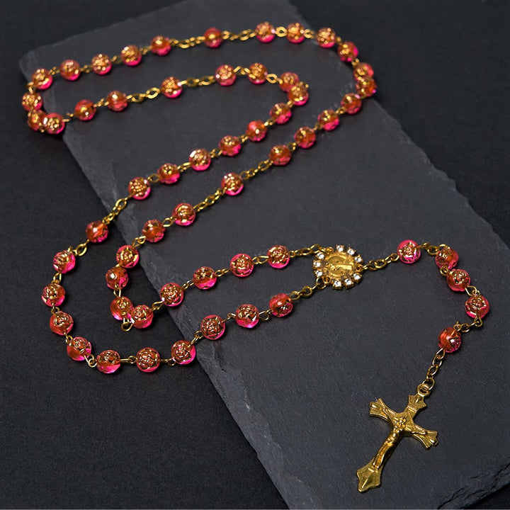Christianartworkshop St. Benedict Medal & Crucifix of 8 mm Round Multicolor Acrylic Alloy Chain Rosary - Rose - image 6