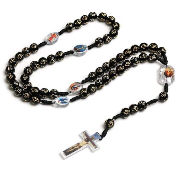 Christianartworkshop Crucifix of 10 mm Round Multicolor Acrylic Nylon Cord Rosary - Black - image 16