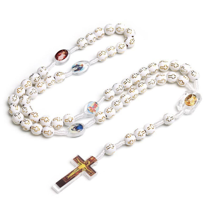 Christianartworkshop Crucifix of 10 mm Round Multicolor Acrylic Nylon Cord Rosary - White - image 17