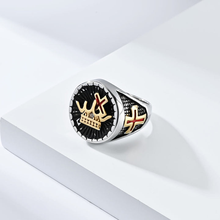 Christianartworkshop Retro Style Cross & Crown Titanium Ring