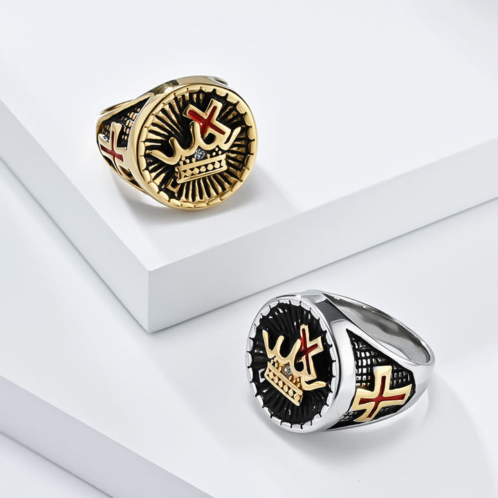 Christianartworkshop Retro Style Cross & Crown Titanium Ring - Golden - US 8 - image 0
