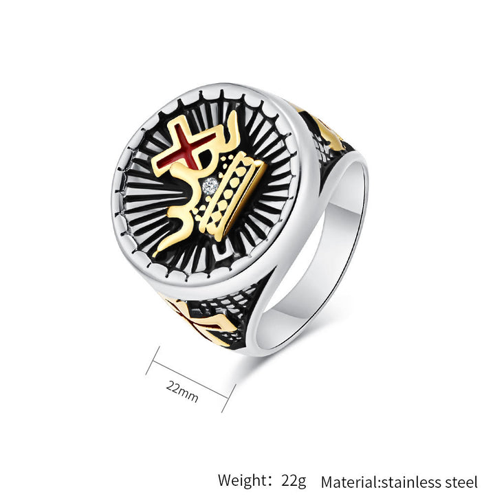 Christianartworkshop Retro Style Cross & Crown Titanium Ring