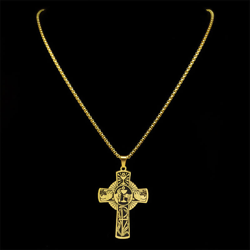 Christianartworkshop Multi-element Style Eucharist Halo Grapevine Cross Necklace