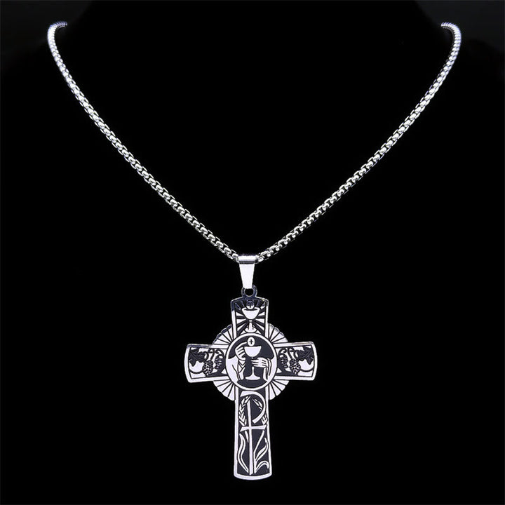 Christianartworkshop Multi-element Style Eucharist Halo Grapevine Cross Necklace