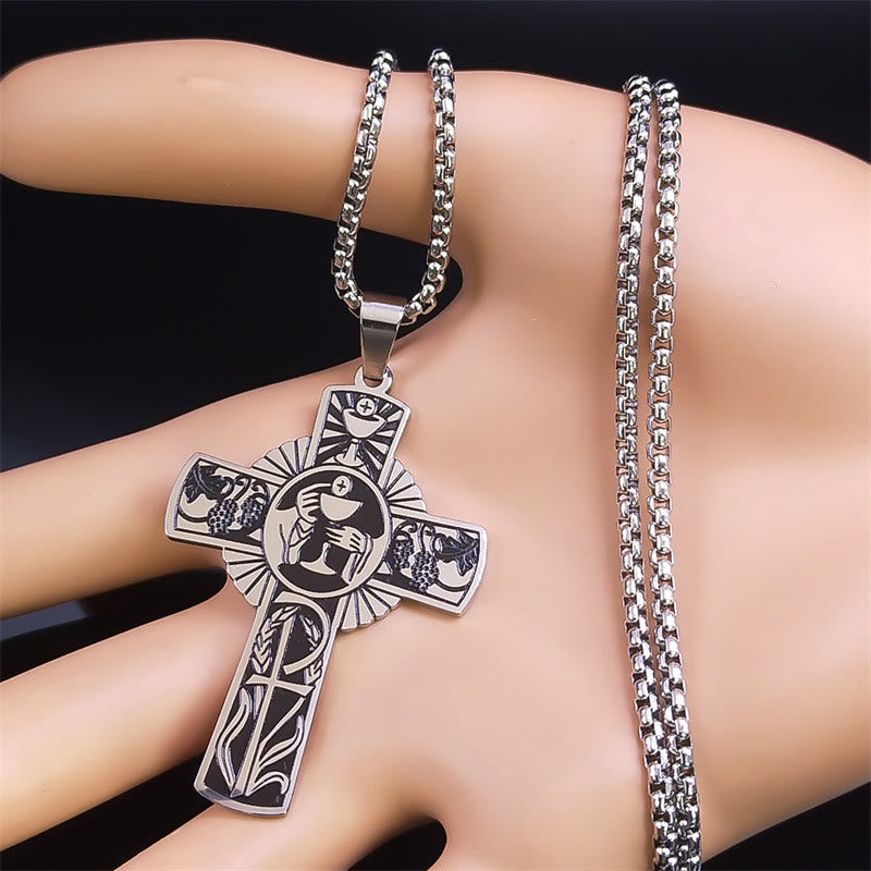 Christianartworkshop Multi-element Style Eucharist Halo Grapevine Cross Necklace