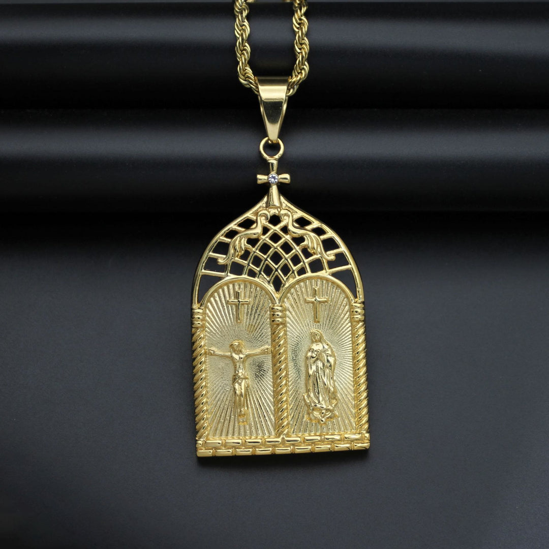 Christianartworkshop Classic Style Jesus & Our Lady Church Door Necklace