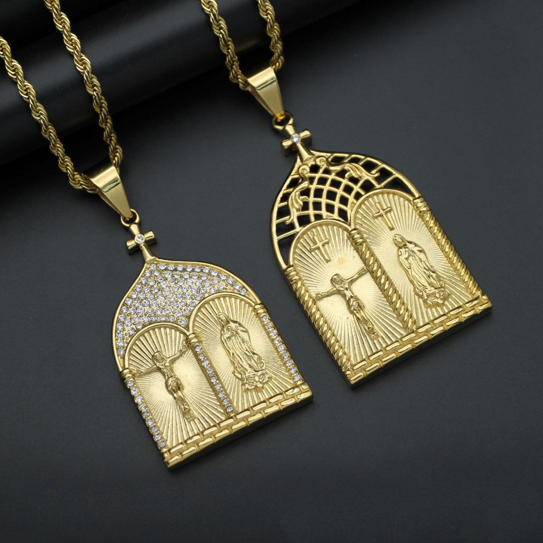 Christianartworkshop Classic Style Jesus & Our Lady Church Door Necklace